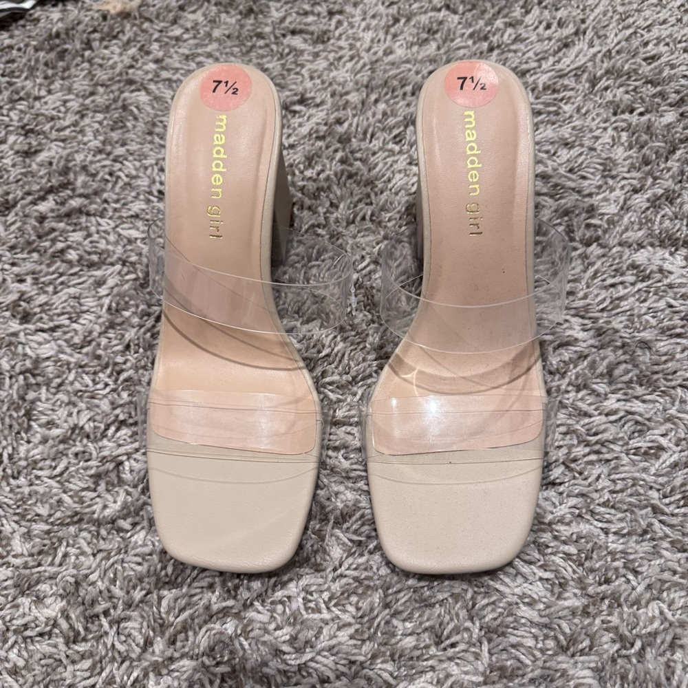 Madden Girl Nude Clear Strap Heeled Sandals